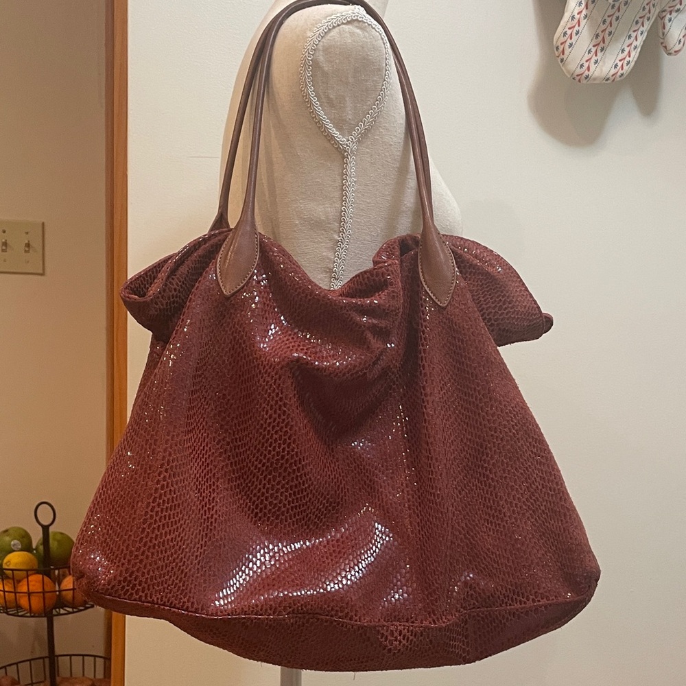 Sorial New York Burgundy Oversized Tote | Oxblood Textured Slouchy Handbag